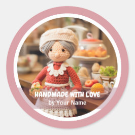 Handgefertigt mit Liebe Crochet Lady Küche Runder Aufkleber