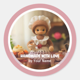 Handgefertigt mit Liebe Crochet Lady Küche Runder Aufkleber
