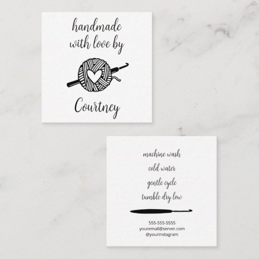 Handgefertigt mit Liebe Crochet Quadratische Visitenkarte (Vorne/Hinten)