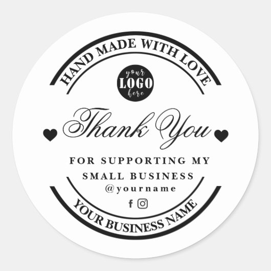 Handgefertigt mit Liebe | Danke, Aufkleber und Eti (Vorderseite)