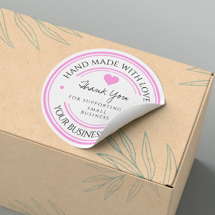 handgefertigt mit Liebe   Danke, schwarz-rosa Aufk Runder Aufkleber