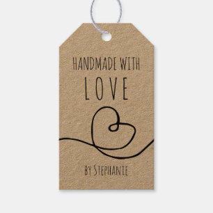 Handgefertigt mit Liebe Doodle Herz Kraftpapier Geschenkanhänger