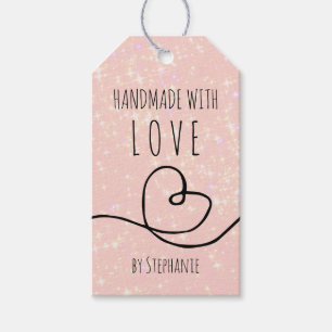 Handgefertigt mit Liebe Doodle Herz Rosa Glitter Geschenkanhänger