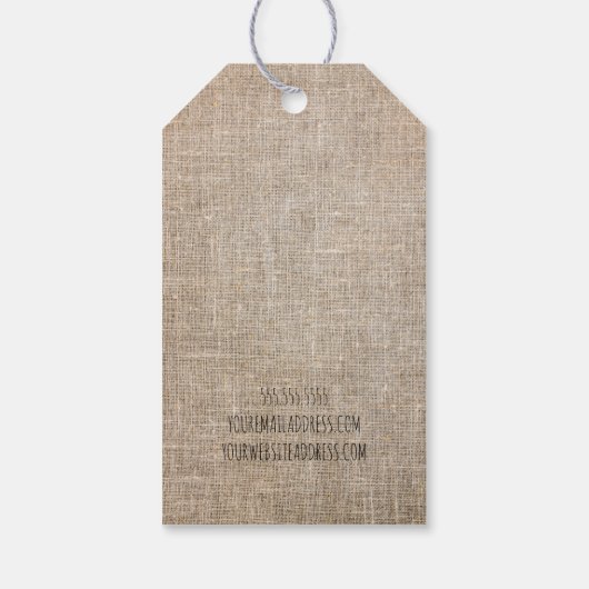 Handgefertigt mit Liebe Doodle Rustic Burlap Geschenkanhänger (Rückseite)