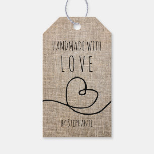 Handgefertigt mit Liebe Doodle Rustikaler Jute Geschenkanhänger