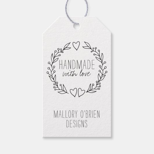 Handgefertigt mit Liebe Doodle Wreath Hearts in Fo Geschenkanhänger (Vorderseite)