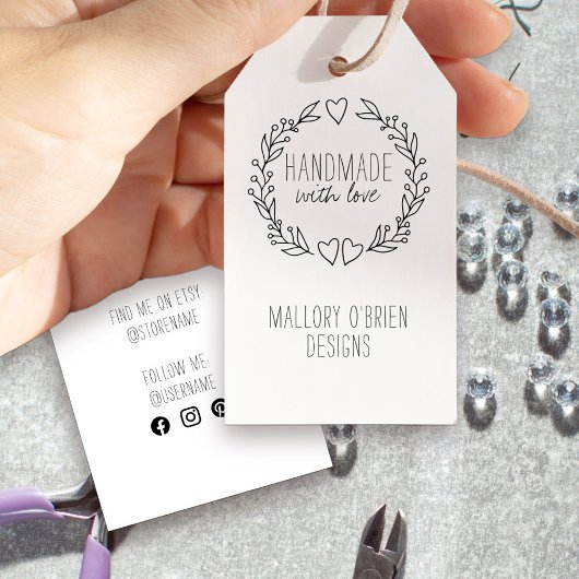 Handgefertigt mit Liebe Doodle Wreath Hearts in Fo Geschenkanhänger