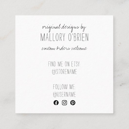 Handgefertigt mit Liebe Doodle Wreath Quadratische Visitenkarte (Rückseite)