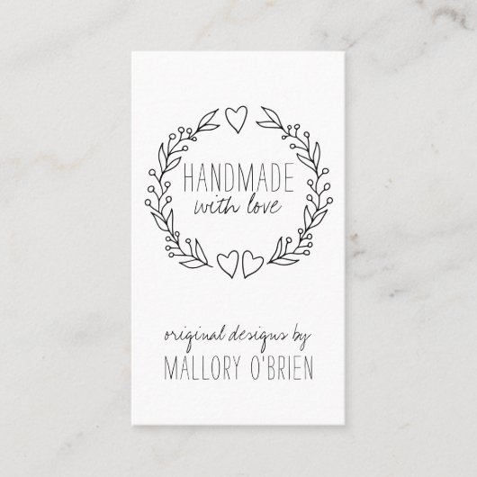Handgefertigt mit Liebe Doodle Wreath Vertikal Visitenkarte (Vorderseite)