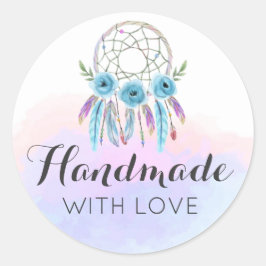 Handgefertigt mit Liebe Dreamcatcher Wasserfarbenf Runder Aufkleber