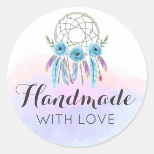 Handgefertigt mit Liebe Dreamcatcher Wasserfarbenf Runder Aufkleber