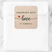 Handgefertigt mit Liebe Einfach Quadratischer Aufkleber (Tasche)