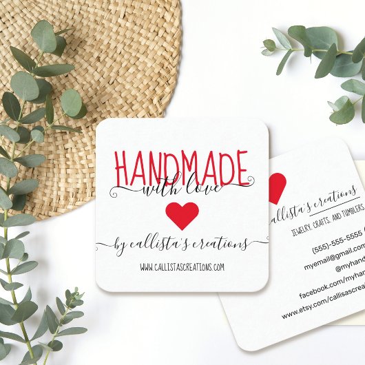 Handgefertigt mit Liebe Etsy Zuhause Crafter Kunst Quadratische Visitenkarte