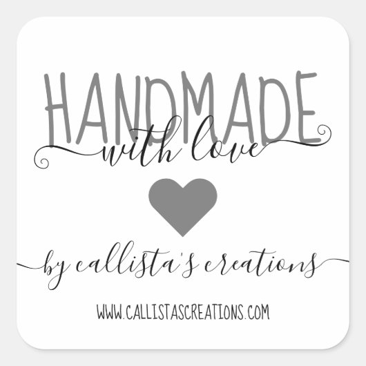 Handgefertigt mit Liebe Etsy Zuhause Crafter Kunst Quadratischer Aufkleber (Vorderseite)