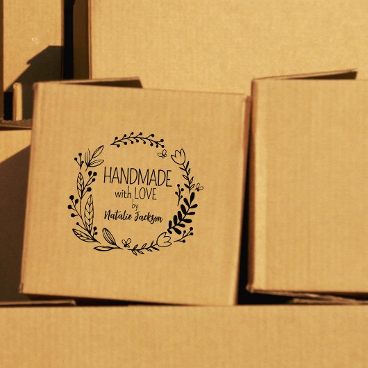 Handgefertigt mit Liebe, floral Gummistempel