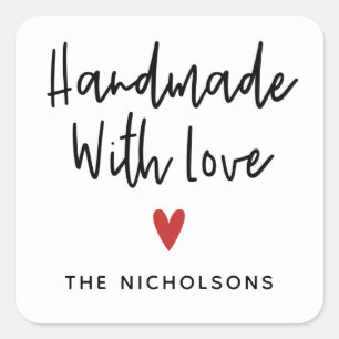 Handgefertigt mit Liebe für kleine Unternehmen Quadratischer Aufkleber