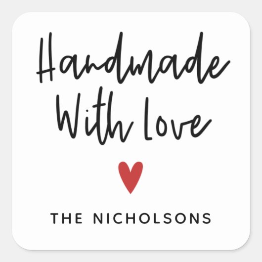 Handgefertigt mit Liebe für kleine Unternehmen Quadratischer Aufkleber (Vorderseite)