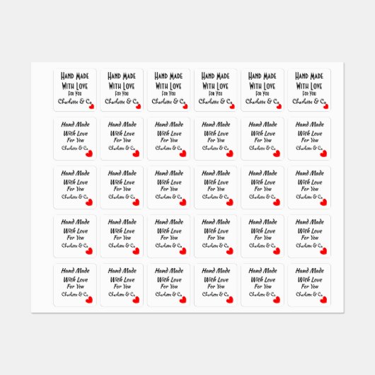 Handgefertigt mit Liebe für Sie Personalisiert Etiketten (Blatt)