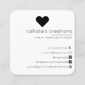 Handgefertigt mit Liebe ganz einfach weißes Herz Quadratische Visitenkarte (Rückseite)