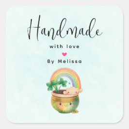 Handgefertigt mit Liebe Garden Planter mit Regenbo Quadratischer Aufkleber