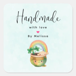Handgefertigt mit Liebe Garden Planter mit Regenbo Quadratischer Aufkleber