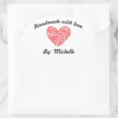 Handgefertigt mit Liebe Garn Herz Ovaler Aufkleber (Tasche)