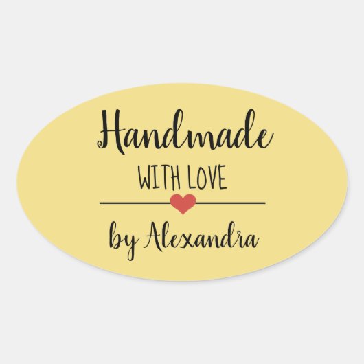 Handgefertigt mit Liebe-gelb modern Ovaler Aufkleber (Vorderseite)