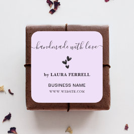 Handgefertigt mit Liebe Girly Lavender Business Quadratischer Aufkleber