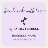 Handgefertigt mit Liebe Girly Lavender Business Quadratischer Aufkleber (Vorderseite)