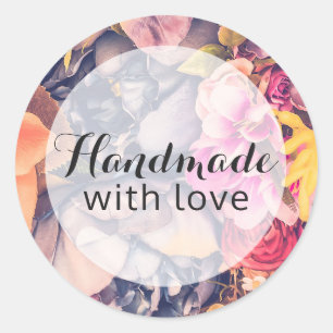 Handgefertigt mit Liebe Glam Florale Rosen Trendig Runder Aufkleber