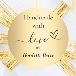 Handgefertigt mit Liebe-Goldname Runder Aufkleber