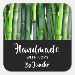 Handgefertigt mit Liebe - Green Bamboo Nature Foto Quadratischer Aufkleber