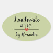Handgefertigt mit Liebe grün modern Ovaler Aufkleber (Vorderseite)