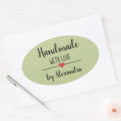 Handgefertigt mit Liebe grün modern Ovaler Aufkleber (Umschlag)