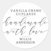 Handgefertigt mit Liebe Handgeschriebenes Skriptge Runder Aufkleber (Vorderseite)