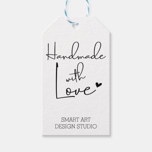 Handgefertigt mit Liebe Handschrift, Maßgeschneide Geschenkanhänger (Vorderseite)