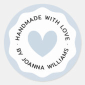 Handgefertigt mit Liebe hellblauer, blauer und sch Runder Aufkleber (Vorderseite)