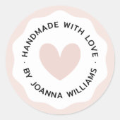 Handgefertigt mit Liebe hellrot rosa, gewellter Ra Runder Aufkleber (Vorderseite)