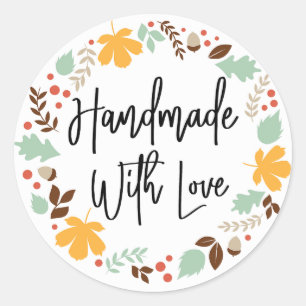 Handgefertigt mit Liebe Herbst Runder Aufkleber