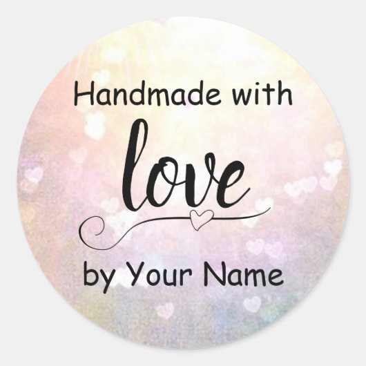 Handgefertigt mit Liebe-Herz-Etikett Monogramm Was Runder Aufkleber (Vorderseite)
