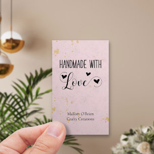 Handgefertigt mit Liebe Herz Kalligrafie Rosa Gold Visitenkarte