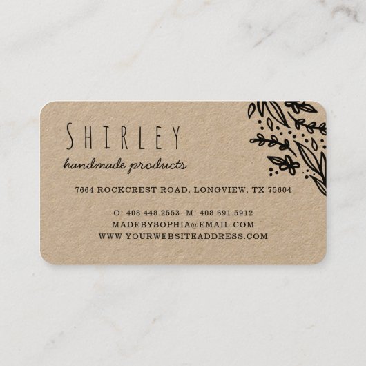 Handgefertigt mit Liebe-Herz-Monogram-Blumendesign Visitenkarte (Rückseite)