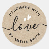 Handgefertigt mit Liebe Herz Name Kraft Papier Loo Runder Aufkleber (Vorderseite)