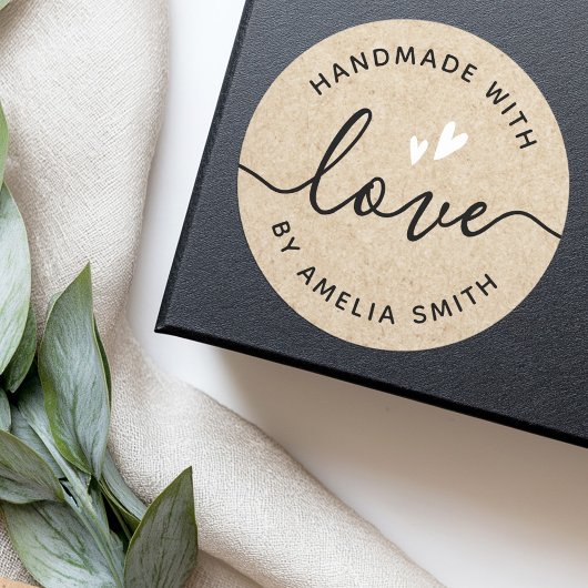 Handgefertigt mit Liebe Herz Name Kraft Papier Loo Runder Aufkleber
