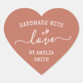 Handgefertigt mit Liebe Herz Name Terracotta braun Herz-Aufkleber (Vorderseite)