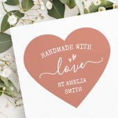 Handgefertigt mit Liebe Herz Name Terracotta braun Herz-Aufkleber