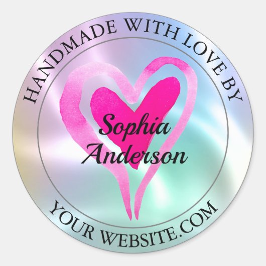 Handgefertigt mit Liebe, Herz und Name, Abstammung Runder Aufkleber (Vorderseite)