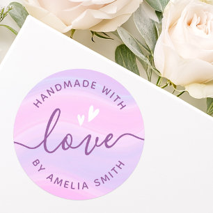 Handgefertigt mit Liebe Herzen hinzufügen Namen Ro Runder Aufkleber