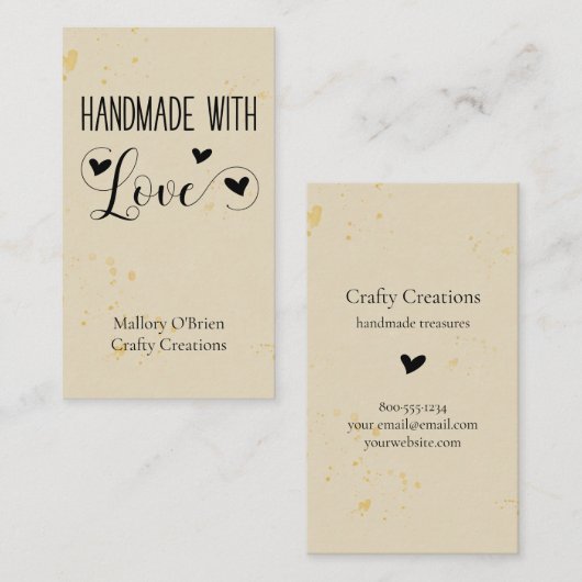 Handgefertigt mit Liebe Herzkalligraphie Wheat Gol Visitenkarte (Vorne/Hinten)