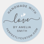 Handgefertigt mit Liebe-Herzname URL staubig hellb Runder Aufkleber (Vorderseite)